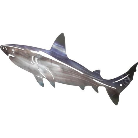 Décoration Murale en Métal Requin 50 CM, Sculpture Murale Inoxydable Artisanale, Ornement Suspendu pour Maison, Bureau et Patio, Panneau Extérieur Décoratif Réaliste (1/5)