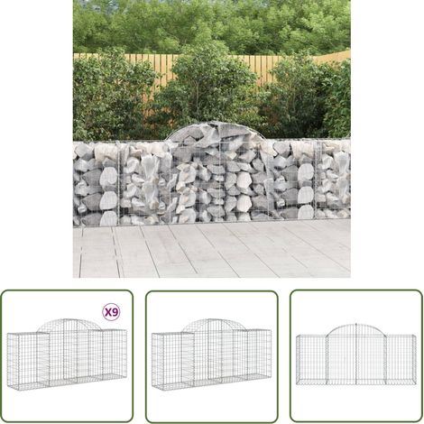 The Living Store Gabionen mit Hochbogen 9 Stk. 200x50x80/100 cm Verzinktes Eisen - Gabionen - Gabionenkorb - Gartendeko - Gartenzubehör - Zaun (1/5)
