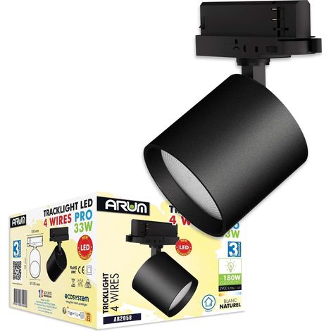Spot Tracklight Noir 33W pour rail 4 Wires Equi 180W 2900Lm Température de Couleur: Blanc neutre 4000K (1/5)