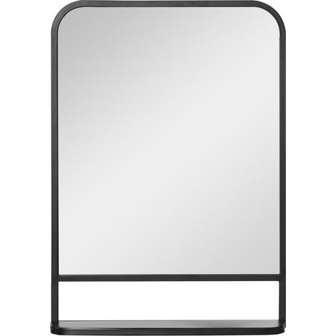 Miroir mural noir 70x50 cm avec étagère intégrée pour salle de bains et salon (1/5)