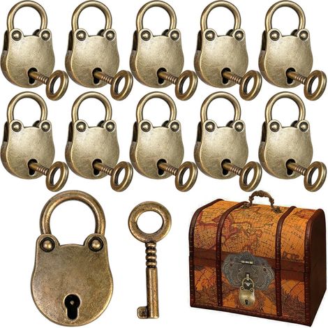 10 Pièces Vintage Cadenas Mini Serrure à Clé avec Clés Archaize Cadenas Durable en Métal Serrure à Clé pour Ordinateur Portable Livre de Journal Intime Boîte à Bijoux (1/5)