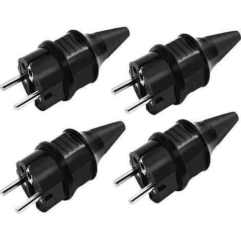Fiches de Rechange Prises [4 Pack] Électriques Male Schuko Standard , 4 X Fiches Electrique de Contact de Mise à la Terre en Caoutchouc (250V/16A) , IP44 Étanche Prises D'alimentation ,Noi (1/5)