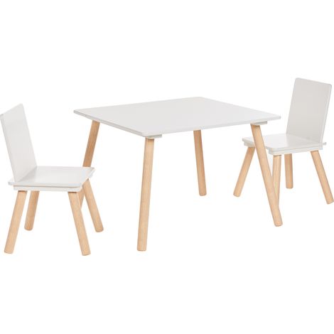 Conjunto infantil 2 plazas elegante mesa con sillas MDF madera de pino habitación infantil blanco y madera clara Wringley (1/5)