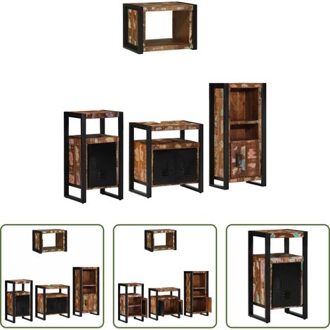 Wandregal - Badezimmermöbel-Set mit Regal 4 pcs Massives upgecyceltes Holz (1/5)