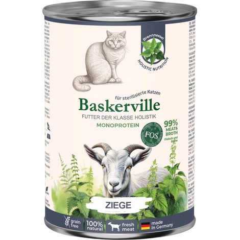 Aliment humide pour chat Baskerville Super Premium au chèvre stérilisée 400 g (1/5)