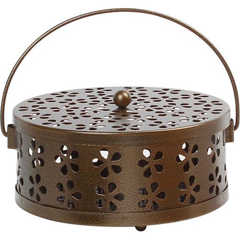1 Porte-encens, support spirale anti-moustiques, métal, motif pétales, couvercle, maison, camping (1/5)