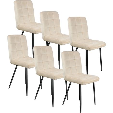 Chaise de salle à manger, lot de 6 chaises en velours, Siège rembourrée, tissu imitation daim, pieds en métal, charge 120 kg, pour salle à manger, salon, chambre,beige (1/5)