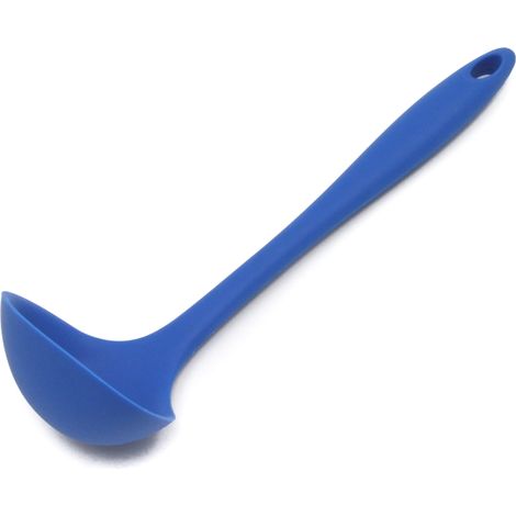 Cuillère de cuisine en silicone de qualité supérieure, adaptée à la préparation de presque tous les plats, cuillère à soupe monobloc en silicone antiadhésif, 28,5 cm (11,25 pouces), bleue. (1/5)