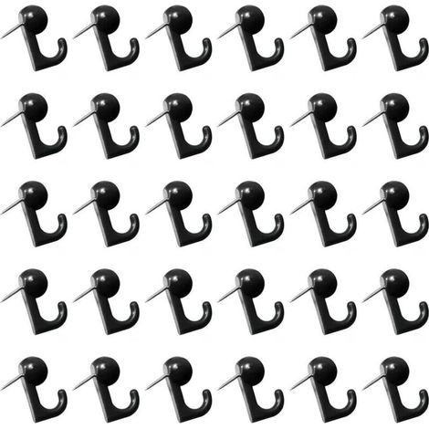 50 Pièces Crochets à punaise, Crochet à Pouce en Plastique Noir, Clous de Suspension Murale Décoratifs pour Carte Murale en Panneau de Liège, Calendrier, Images (1/5)