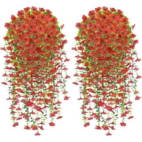 Fleur Artificielle Suspendue, 4 PCS Fleur Artificielle Extérieur, 76CM Plantes Suspendues de Simulation, Fleurs Artificielles Tombante de Mariage pour Balcon Jardin et Patio d'Extérieur, Roug (1/5)