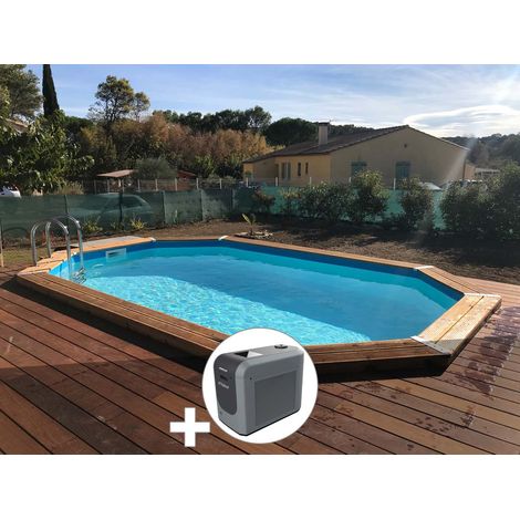 Kit piscine bois Ubbink Sunwater 4,90 x 3,00 x 1,20 m - Liner bleu + Poolican