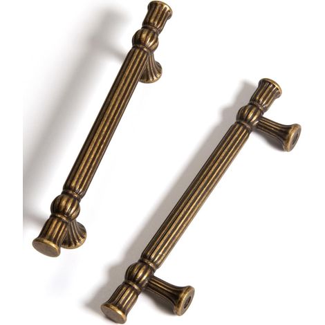 Poignées de tiroir en laiton antique - 96 mm de distance entre les trous Poignées de tiroir classiques vintage en alliage de zinc, quincaillerie pour armoire de cuisine, placard de salle de (1/5)