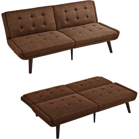 Klappbares Futon-Sofa Bett, 146 cm Schlafcouch mit 5-fach verstellbarer Rückenlehne, modernes Loveseat für kleine Räume, Gästebett & Wohnzimmer, Braun