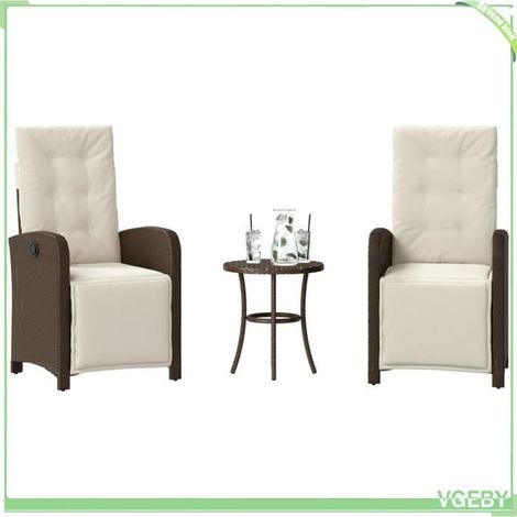 Ensemble de bistro 3 pcs - FAFEICY - 365202 - Marron - Résine tressée - Dossier et repose-pied réglables (1/5)