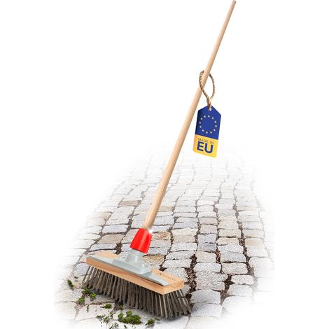 Balai métallique robuste Novaliv avec manche en bois, brosse métallique pour pavés et jardin, grattoir à mousse, balai à pizza, brosse à pierre à