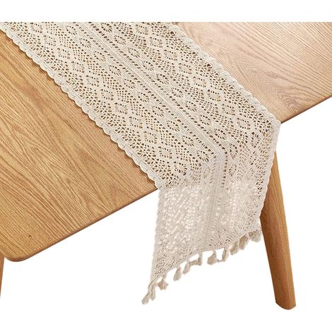 Chemin de table, nappe basse, nappe décorative pour meuble TV, nappe longue, chemin de table tissé à crochets ajourés, style tendance (1/5)