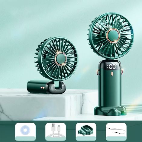 Ventilateur portable rechargeable par USB avec 5 vitesses,mini ventilateur de bureau pliable avec écran LED pour les voyages en plein air (Vert)