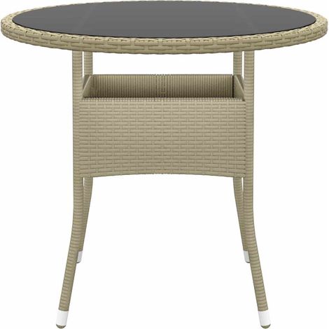 Maison Exclusive - Gartentisch Ø80x75 cm Hartglas und Poly Rattan (1/4)