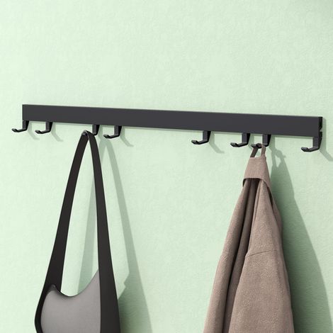 Mai & Mai Appendiabiti da Parete con 8 Ganci Scorrevoli, Attaccapanni da Muro in Alluminio Appendiabiti 80 cm per Cameretta, Ingresso, Cucina, Nero Opaco, Stalo-10