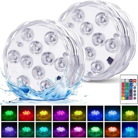 Lot de 2 lampes LED submersibles avec télécommande, lampes de piscine multicolores étanches à piles, projecteurs LED pour aquarium (1/5)