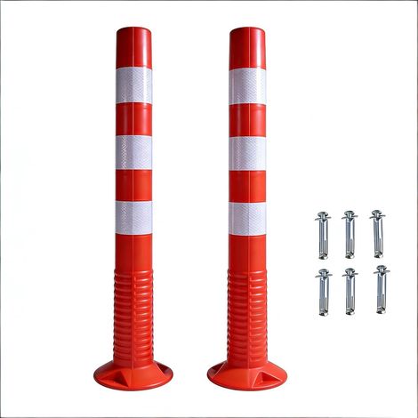 Set mit 2 flexiblen Pfosten, 75 cm – Verstärkter, reflektierender Kunststoff – Selbstaufrichtend – Verkehrssicherheit – Parkplätze und Industrie – Rot (1/5)
