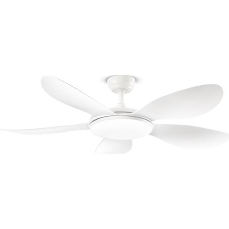 Ventilatore da soffitto in metallo bianco 130 cm, 36W LED, 6 velocità, Telecomando incluso, luce dimmerabile con temperatura regolabile - Perenz