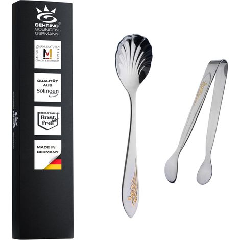 Lot de 2 pinces à sucre et cuillères à sucre décorées plaquées or Pince de service pour bar à bonbons Couverts en acier inoxydable pour tables à café Pince à glaçons (1/5)