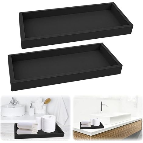 Lot de 2 plateaux de rangement, plateau de salle de bain, 30 x 12,5 cm, plateau décoratif rectangulaire en silicone pour cuisine et salle de bains, plateau de rangement de salle de bain (1/5)