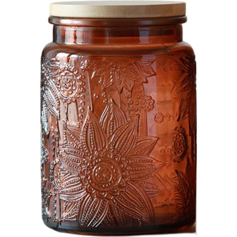 1 bocal en verre, conserve hermétique avec couvercle en bambou et joint silicone, 700 ml, 14 x 9,5 cm, pour thé, café, bonbons, biscuits et épices (1/5)