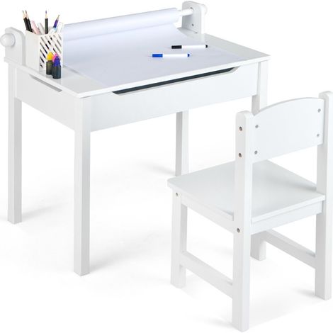 Scrivania per bambini con sedia ergonomica 60 x 40 x 58 cm spazio di archiviazione sicuro moderno legno bianco 200019579