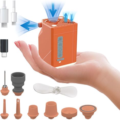 Portable Pompe à Air Électrique, 3000mAh Gonflable Dégonflable Pompe, LED Ventilateur, Lampes Camping, USB Rechargeable, pour Matelas