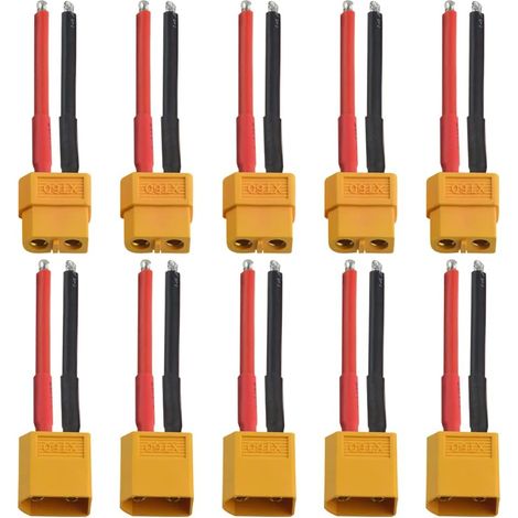 10 pièces XT60 Câble de raccordement mâle et femelle Connecteurs avec 10cm 14AWG Fil de silicone pour avion RC Bateau Lipo Batterie (1/5)