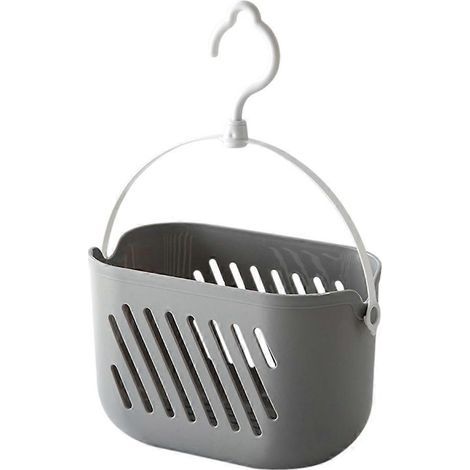 Aufbewahrungskorb aus Kunststoff mit Haken, Hängekorb für die Dusche, Hänge-Küchenorganizer – 23 x 14 x 13 cm – Grau (1/4)