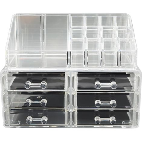 Organisateur de maquillage transparent, avec 6 tiroirs 1 plateau empilable, vitrine de cosmétiques pour soins de la peau, pour bijoux, accessoires pour cheveux (1/5)