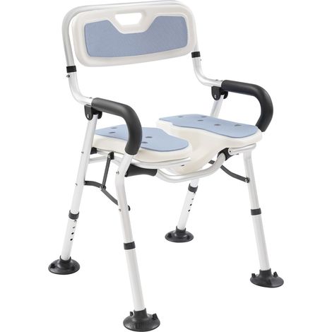 Chaise de douche, siège de douche pliant en forme de U, adapté aux personnes âgées et handicapées, siège de salle de bain avec accoudoirs et dossier, capacité de charge 150 kg, gris