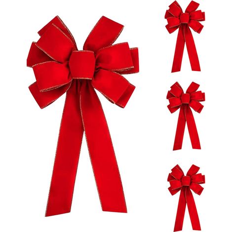Breite rote Samtfliege mit Goldbesatz: Valentinstag, Weihnachtsgeschenkverpackung, Weihnachtsbaum-/Outdoor-Schleifen (4 Stück) (1/3)