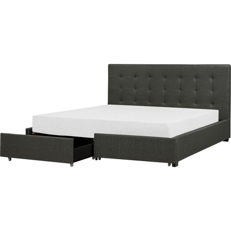 Cama con almacenaje de poliéster gris oscuro negro 180 x 200 cm La Rochelle (1/5)