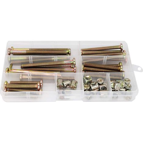 Jeu de 50 vis et écrous pour berceau, meuble (M6 x 40 mm, 50 mm, 60 mm, 70 mm, 80 mm) avec écrous cylindriques et chevilles