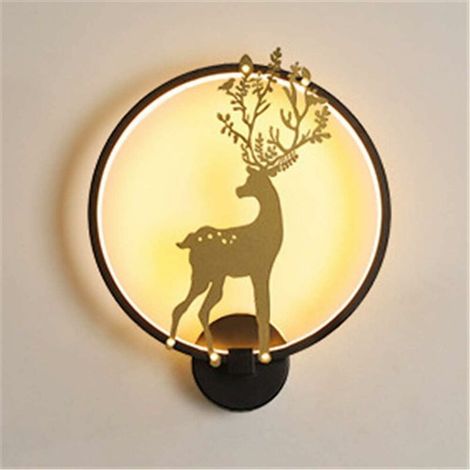 Applique murale nordique Elk, lampe de chevet dans la chambre à coucher moderne minimaliste créatif escalier balcon décoration LED allée lampe pour salon chambre, Noir, trois couleurs de lumière varia (1/4)