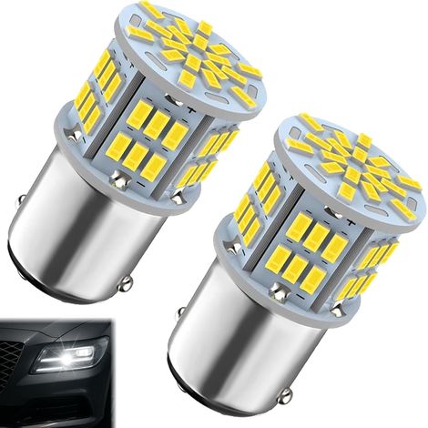 2 Pièces Ampoule P21/5W, 1157 Blanc Highlight Lamps 12V Ampoules Clignotant Ampoules LED Voiture, Ampoule Feu Stop Arrière Blanches Pour Voiture Remorque Feux De Stationnement Frein Arrière (1/5)