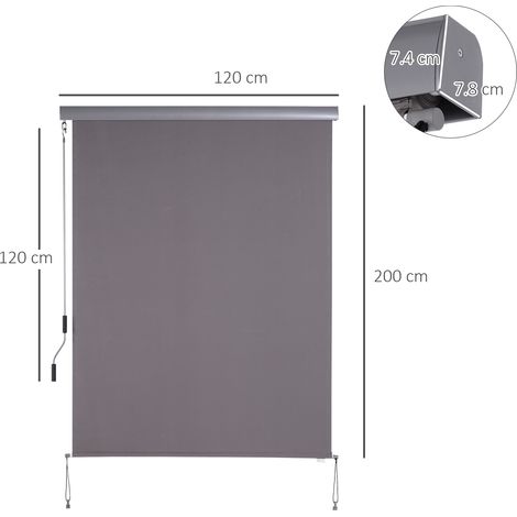 Store vertical gris polyester à manivelle anti-UV pare-vue pare-vent résistant aux intempéries, 120 x 200 cm, discret balcon terrasse jardin (1/5)