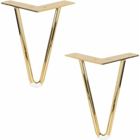 10CM Pieds De Meubles en Métal, Lot de 4 Pieds De Table en Épingle à Cheveux en Fer avec Vis,Remplacement Pieds De Lit Métallique pour Canapé Chaise Cabinet Fauteuil Armoire Meuble TV,Doré,Fonepro, Fe (1/5)