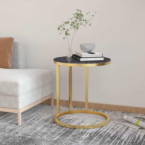 Table d'appoint-Table basse-Table Salon Doré et marbre noir 45 cm Verre trempé 546646 (1/5)
