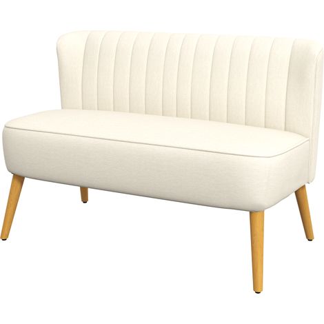 HOMCOM Divano 2 Posti Effetto Lino, 117x56.5x77 cm, Crema