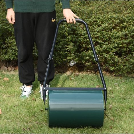Rodillo para césped de 30 cm de ancho de trabajo, relleno con agua o arena, metal verde DESVIAE (1/5)