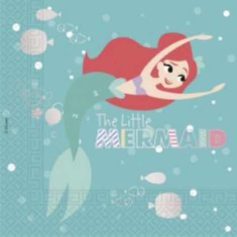 Lot de 20 Serviettes en papier écologique et compostables - Disney - La Petite Sirène Ariel -Under the Sea - 33 x 33 cm (1/2)