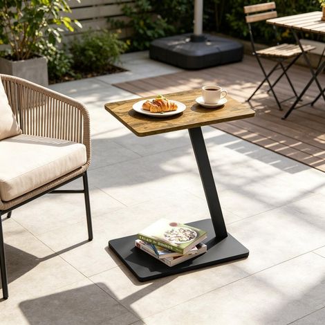 Table d'appoint en C rectangulaire - 48x33x64,5 cm - Bout de canapé fixe gain de place laptoptisch meuble de salon - Marron et noir (1/5)