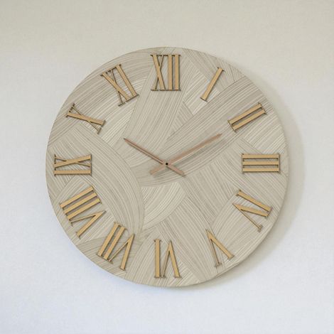 Orologio rotondo D60 cm in legno rivestito con parato e dettagli Rame ADAK (1/3)