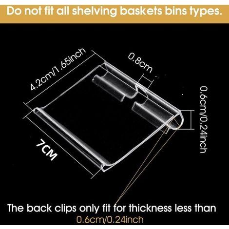 Étiquettes de rangement avec clip plastique – Lot de 50 pièces, dimensions 7 x 4,2 cm, compatibles avec bacs et étagères métalliques (1/2)
