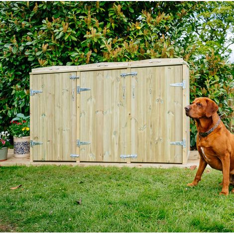 Shireburn Triple Wheelie Bin Store - Timber - L80.4 x W203 x H120 cm - Fits 2 x 180L or 2 x 240L & 1 x 140L Wheelie Bins